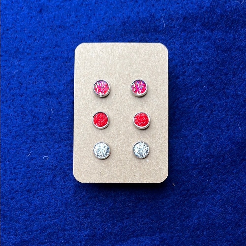 Set of Red and Silver Stud Earrings